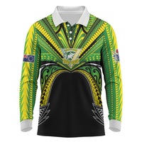 Cook Islands Rugby League Custom Long Sleeve Polo Shirt Polynesian and Tatau Tribal Art - Black Color