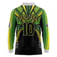 Cook Islands Rugby League Custom Long Sleeve Polo Shirt Polynesian and Tatau Tribal Art - Black Color