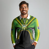 Cook Islands Rugby League Custom Long Sleeve Polo Shirt Polynesian and Tatau Tribal Art - Black Color
