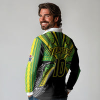 Cook Islands Rugby League Custom Long Sleeve Polo Shirt Polynesian and Tatau Tribal Art - Black Color