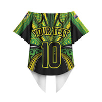 Cook Islands Rugby League Custom Off Shoulder Wrap Waist Top Polynesian and Tatau Tribal Art - Black Color