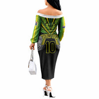 Cook Islands Rugby League Custom Off The Shoulder Long Sleeve Dress Polynesian and Tatau Tribal Art - Black Color