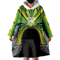 Cook Islands Rugby League Custom Wearable Blanket Hoodie Polynesian and Tatau Tribal Art - Black Color