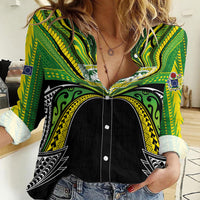 Cook Islands Rugby League Custom Women Casual Shirt Polynesian and Tatau Tribal Art - Black Color