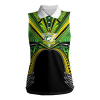 Cook Islands Rugby League Custom Women Sleeveless Polo Shirt Polynesian and Tatau Tribal Art - Black Color