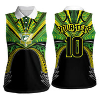 Cook Islands Rugby League Custom Women Sleeveless Polo Shirt Polynesian and Tatau Tribal Art - Black Color