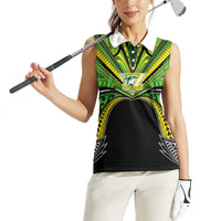 Cook Islands Rugby League Custom Women Sleeveless Polo Shirt Polynesian and Tatau Tribal Art - Black Color