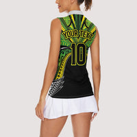 Cook Islands Rugby League Custom Women Sleeveless Polo Shirt Polynesian and Tatau Tribal Art - Black Color