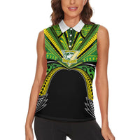 Cook Islands Rugby League Custom Women Sleeveless Polo Shirt Polynesian and Tatau Tribal Art - Black Color
