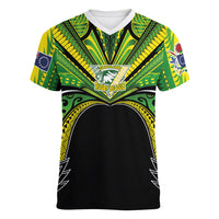 Cook Islands Rugby League Custom Women V-Neck T-Shirt Polynesian and Tatau Tribal Art - Black Color