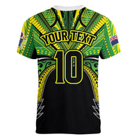 Cook Islands Rugby League Custom Women V-Neck T-Shirt Polynesian and Tatau Tribal Art - Black Color