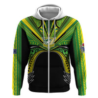 Cook Islands Rugby League Custom Zip Hoodie Polynesian and Tatau Tribal Art - Black Color
