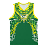 Cook Islands Rugby League Custom Basketball Jersey Polynesian and Tatau Tribal Art - Green Color