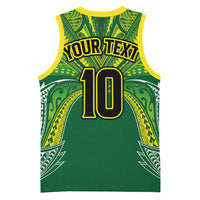 Cook Islands Rugby League Custom Basketball Jersey Polynesian and Tatau Tribal Art - Green Color