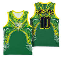 Cook Islands Rugby League Custom Basketball Jersey Polynesian and Tatau Tribal Art - Green Color