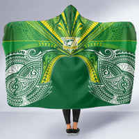 Cook Islands Rugby League Hooded Blanket Polynesian and Tatau Tribal Art - Green Color