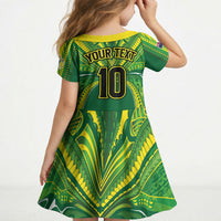 Cook Islands Rugby League Custom Kid Short Sleeve Dress Polynesian and Tatau Tribal Art - Green Color