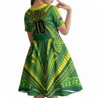 Cook Islands Rugby League Custom Kid Short Sleeve Dress Polynesian and Tatau Tribal Art - Green Color