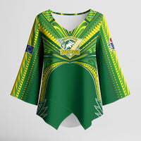 Cook Islands Rugby League Custom Kimono Sleeve Blouse Polynesian and Tatau Tribal Art - Green Color