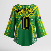 Cook Islands Rugby League Custom Kimono Sleeve Blouse Polynesian and Tatau Tribal Art - Green Color