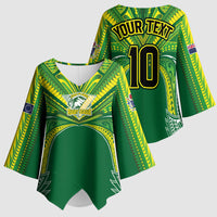 Cook Islands Rugby League Custom Kimono Sleeve Blouse Polynesian and Tatau Tribal Art - Green Color