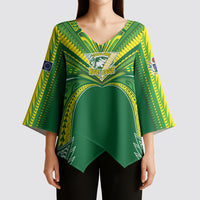 Cook Islands Rugby League Custom Kimono Sleeve Blouse Polynesian and Tatau Tribal Art - Green Color