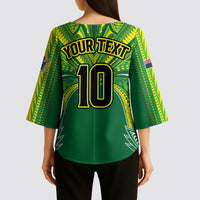 Cook Islands Rugby League Custom Kimono Sleeve Blouse Polynesian and Tatau Tribal Art - Green Color