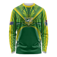 Cook Islands Rugby League Custom Long Sleeve Shirt Polynesian and Tatau Tribal Art - Green Color