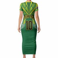 Cook Islands Rugby League Custom Short Sleeve Bodycon Dress Polynesian and Tatau Tribal Art - Green Color