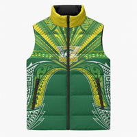Cook Islands Rugby League Custom Sleeveless Puffer Jacket Polynesian and Tatau Tribal Art - Green Color