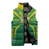 Cook Islands Rugby League Custom Sleeveless Puffer Jacket Polynesian and Tatau Tribal Art - Green Color