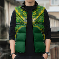 Cook Islands Rugby League Custom Sleeveless Puffer Jacket Polynesian and Tatau Tribal Art - Green Color