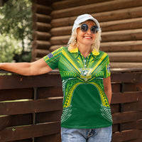 Cook Islands Rugby League Custom Women Polo Shirt Polynesian and Tatau Tribal Art - Green Color