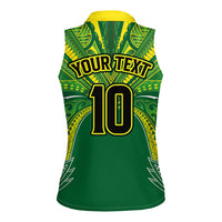Cook Islands Rugby League Custom Women Sleeveless Polo Shirt Polynesian and Tatau Tribal Art - Green Color