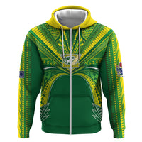 Cook Islands Rugby League Custom Zip Hoodie Polynesian and Tatau Tribal Art - Green Color