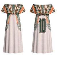 Cook Islands Rugby League Custom Couples Matching Off Shoulder Maxi Dress and Long Sleeve Button Shirt Polynesian and Tatau Tribal Art - Retro Palette LT03 - Polynesian Pride