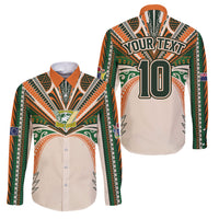 Cook Islands Rugby League Custom Family Matching Off Shoulder Short Dress and Hawaiian Shirt Polynesian and Tatau Tribal Art - Retro Palette LT03 Dad's Shirt - Long Sleeve Multicolor - Polynesian Pride