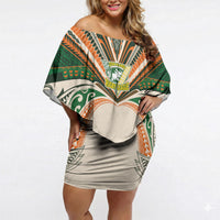 Cook Islands Rugby League Custom Off Shoulder Short Dress Polynesian and Tatau Tribal Art - Retro Palette