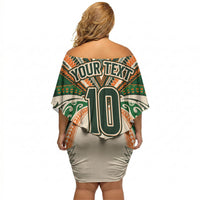 Cook Islands Rugby League Custom Off Shoulder Short Dress Polynesian and Tatau Tribal Art - Retro Palette