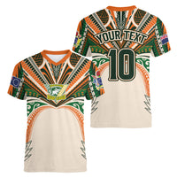 Cook Islands Rugby League Custom Women V-Neck T-Shirt Polynesian and Tatau Tribal Art - Retro Palette