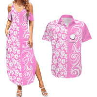 Hawaii Kauai Island Couples Matching Summer Maxi Dress and Hawaiian Shirt Hibiscus Pattern Seamless Tribal Simple Pink LT03 Pink - Polynesian Pride