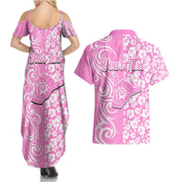 Custom Hawaii Kauai Island Couples Matching Summer Maxi Dress and Hawaiian Shirt Hibiscus Pattern Seamless Tribal Simple Pink LT03 - Polynesian Pride