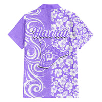Hawaii Kauai Island Family Matching Long Sleeve Bodycon Dress and Hawaiian Shirt Hibiscus Pattern Seamless Tribal Simple Purple LT03 - Polynesian Pride