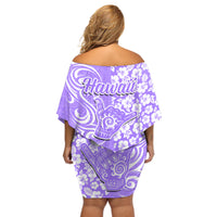 Hawaii Kauai Island Off Shoulder Short Dress Hibiscus Pattern Seamless Tribal Simple Purple LT03 - Polynesian Pride
