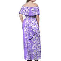Custom Hawaii Kauai Island Off Shoulder Maxi Dress Hibiscus Pattern Seamless Tribal Simple Purple LT03 - Polynesian Pride