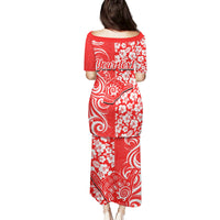 Custom Hawaii Kauai Island Family Matching Puletasi Dress and Hawaiian Shirt Hibiscus Pattern Seamless Tribal Simple Red LT03 - Polynesian Pride