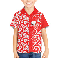 Custom Hawaii Kauai Island Family Matching Puletasi Dress and Hawaiian Shirt Hibiscus Pattern Seamless Tribal Simple Red LT03 Son's Shirt Red - Polynesian Pride