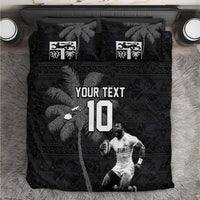 Custom Fiji Rugby Pacific Champions 2024 Bedding Set Anniversary 7 Titles - Fijians Rugby and Tapa Hibiscus Black Art LT03 Black - Polynesian Pride