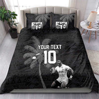 Custom Fiji Rugby Pacific Champions 2024 Bedding Set Anniversary 7 Titles - Fijians Rugby and Tapa Hibiscus Black Art LT03 - Polynesian Pride