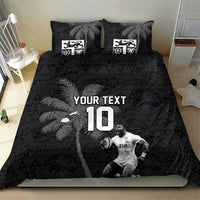 Custom Fiji Rugby Pacific Champions 2024 Bedding Set Anniversary 7 Titles - Fijians Rugby and Tapa Hibiscus Black Art LT03 - Polynesian Pride